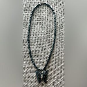 Hematite 1 1/4” Butterfly Necklace/Chocker 16” Barrel Clasp Charcoal Gray/Black